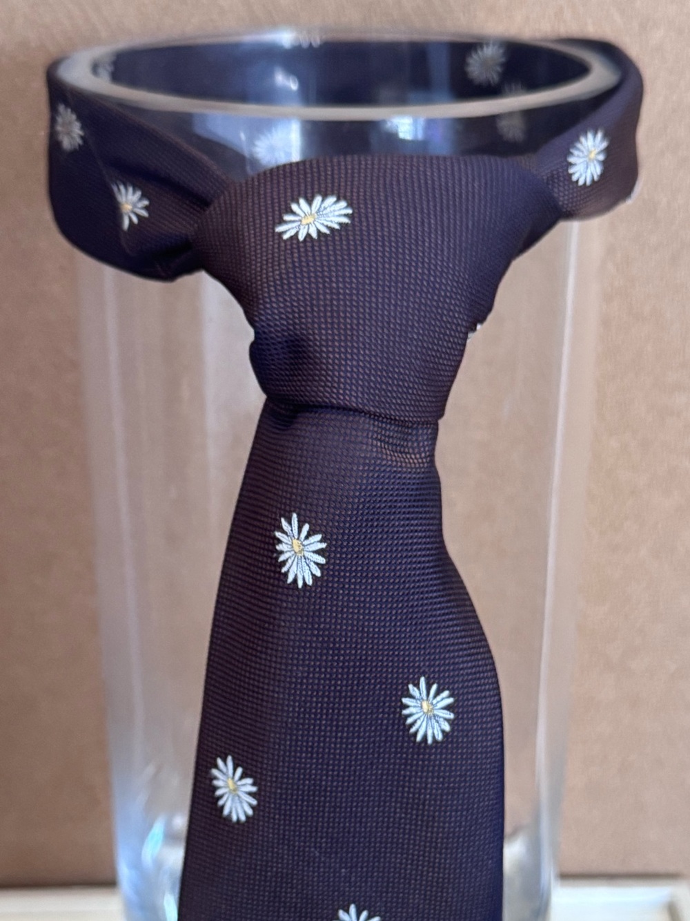 Façonnable Brown Silk Tie with White Daisy Motif